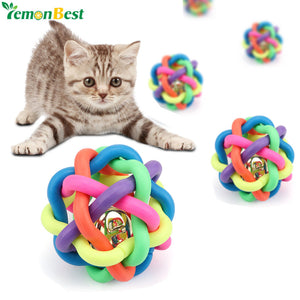 1pc Colorful Pet Toys For Cat Dog 6cm Funny Rubber Pet Toy Ball With Small Bell Plastic Chew Balls Toy Dogs Training Play Toys