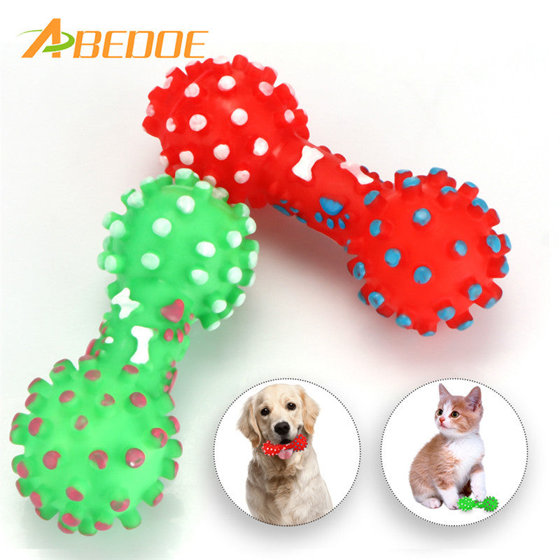 ABEDOE Dog Pet Puppy Chew Toys Colorful Dotted Dumbbell Shaped Dog Toys Squeaker Squeeze Squeaky Pet Chew Toys For Dogs Cats