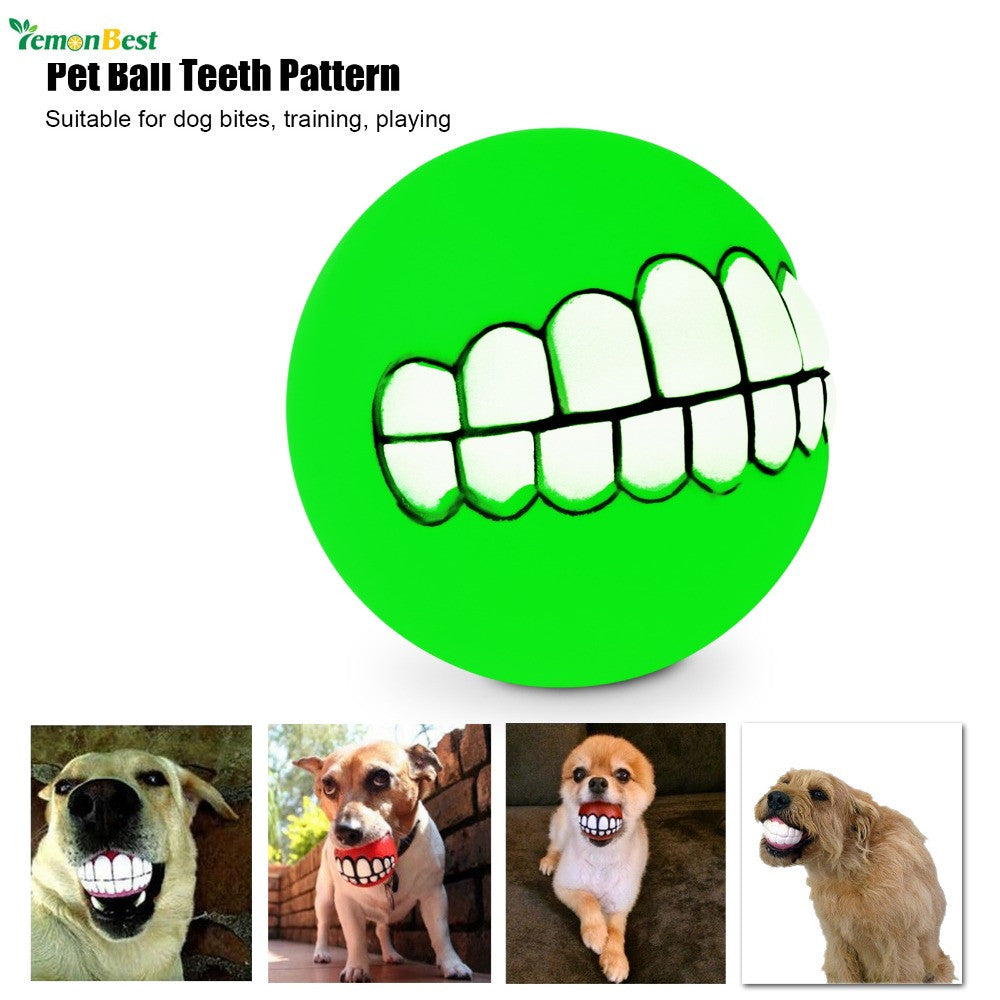 New Arrival Funny Lovely  Pet Dog Puppy Cat  Ball Teeth Pattern Plastic Chew Sound Balls Dogs Play Toy